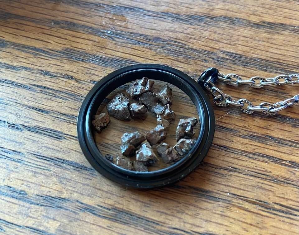 15 METEORITES CAMPO del CIELO NECKLACE, BLACK, LONG CHAIN WATERPROOF