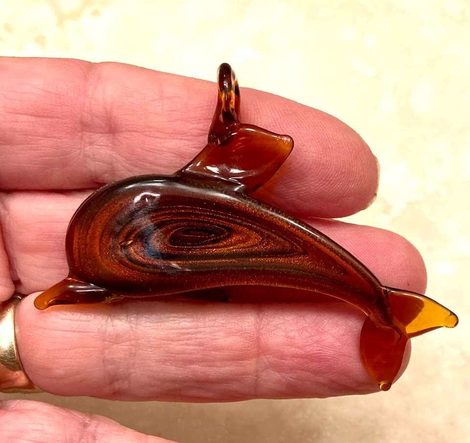 Handblown Glass Dolphin Pendant  Dichroic Glass Pendant -Sea Ocean Pretty 1