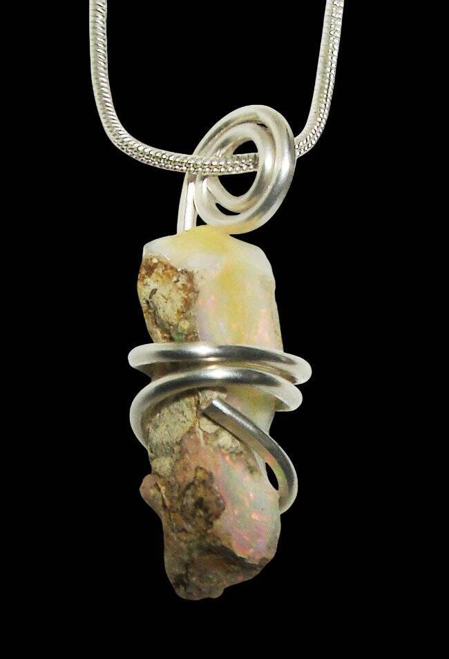 Ethiopian Opal Pendant Necklace, Sterling Raw Opal, October Birthstone #10