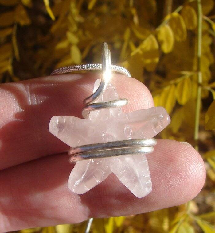 Rose Quartz Love Star Necklace Pendant, Sterling Silver, Heart Chakra #13