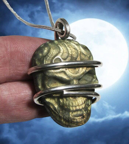 Moon Spirit Skull Jewelry Labradorite Silver / Pagan Oracle / Blue Lotus #5
