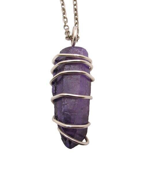 Rare Violet Purple Aura Lemurian Seed Quartz Pendant Sterling Silver Copper #63