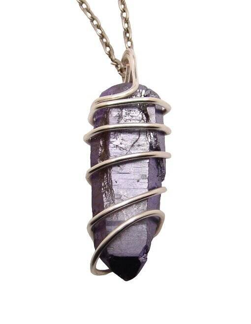 Rare Violet Purple Aura Lemurian Seed Quartz Pendant Sterling Silver Copper #63