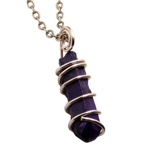 Rare Violet Purple Aura Lemurian Seed Quartz Pendant Sterling Silver Copper #42