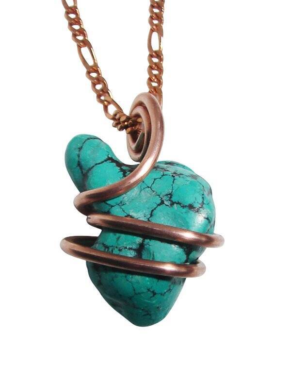 Gorgeous Hand Forged Natural Blue Turquoise Pendant Copper #120