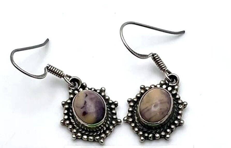 HAND FORGED BROWN JASPER SS STERLING SILVER EARRINGS VITALITY #18