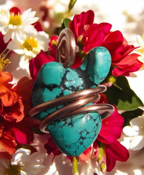 Gorgeous Hand Forged Natural Blue Turquoise Pendant Copper #120