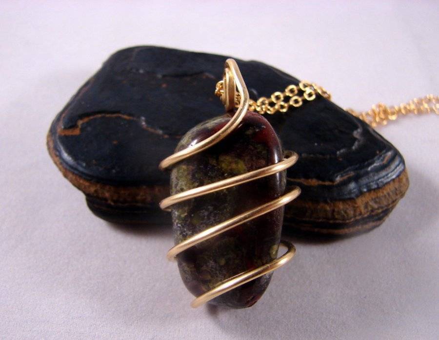 Large South African Hand Forged Dragonstone Pendant in Merlin's Gold Bronze 12