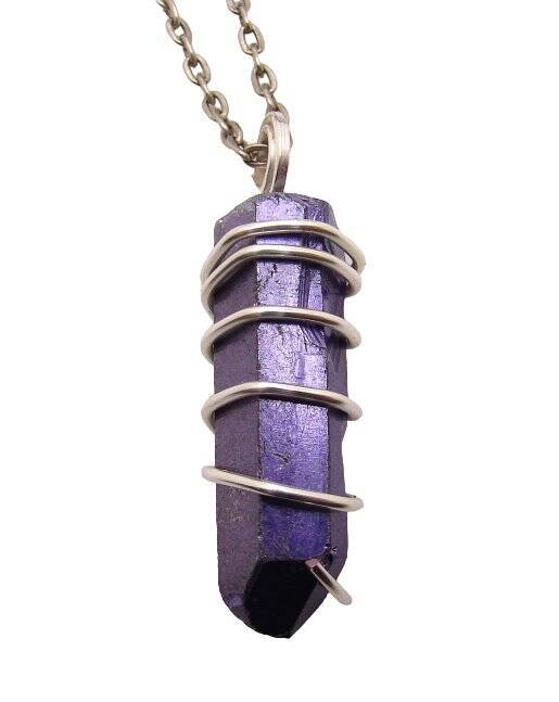 Rare Violet Purple Aura Lemurian Seed Quartz Pendant Sterling Silver Copper #59