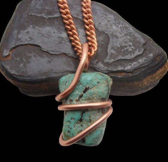 Gorgeous Hand Forged Natural Blue Turquoise Pendant Copper #100