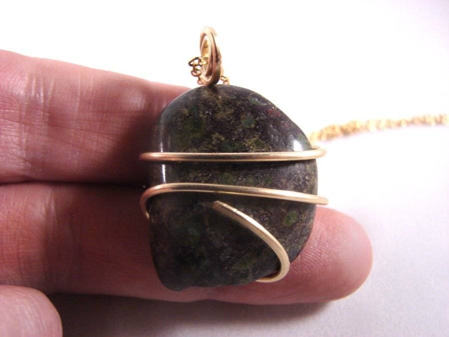 African Hand Forged Dragonstone Pendant in Merlin's Gold Bronze 13