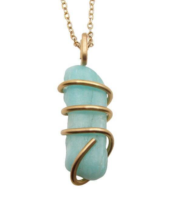 Amazonite Set In Merlin's Gold Forged Wrap Pendant #16, 8.5 Grams