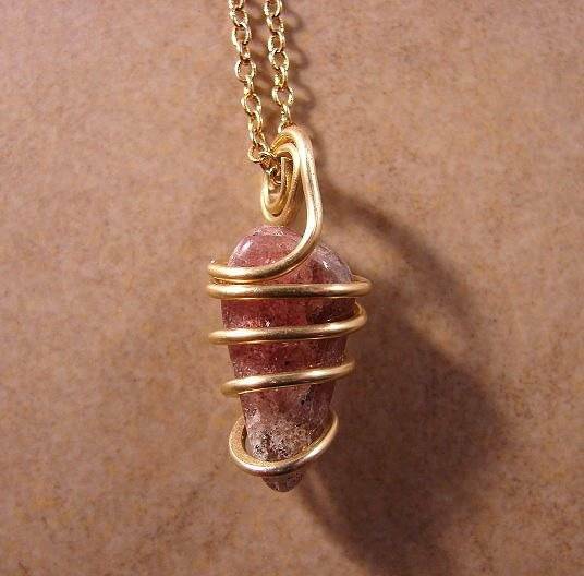RARE NATURAL TANZURINE RED CHERRY QUARTZ PENDANT IN BRONZE MERLIN'S GOLD 23