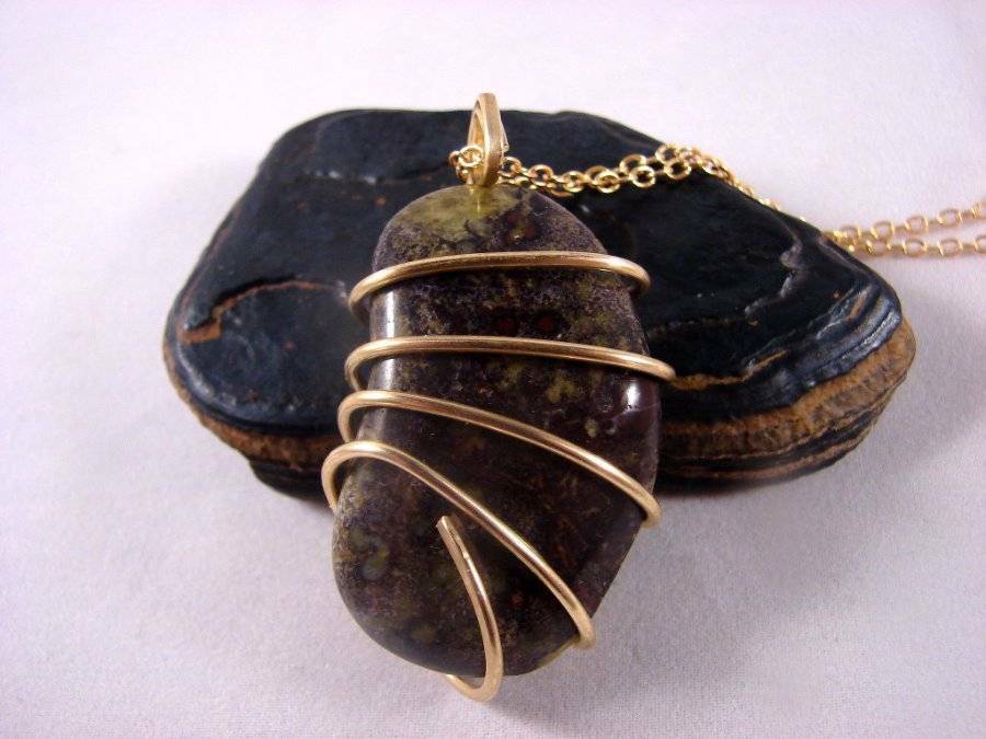 Hand Forged Dragonstone Pendant in Merlin's Gold Bronze Africa #16