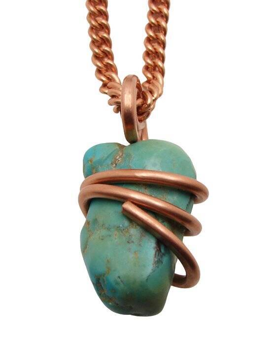 Gorgeous Hand Forged Natural Blue Turquoise Pendant Copper #103