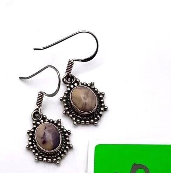 HAND FORGED BROWN JASPER SS STERLING SILVER EARRINGS VITALITY #18