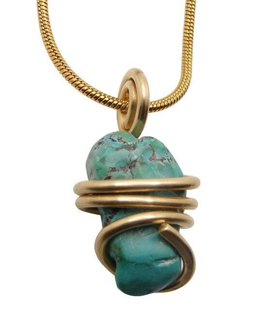 Gorgeous Hand Forged Natural Blue Turquoise Pendant Bronze Merlin's Gold #56