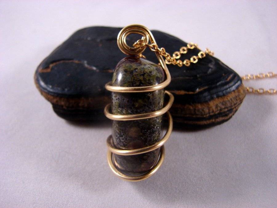 Large South African Hand Forged Dragonstone Pendant in Merlin's Gold Bronze 12