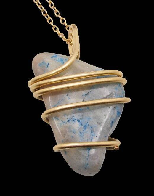 LARGE AJOITE IN QUARTZ, SHATTUCKITE, CHRYSOCOLLA PENDANT IN MERLIN'S GOLD #4000