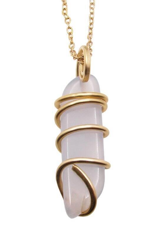 Calming Energy Blue Chalcedony Pendant Merlin's Gold Bronze #106