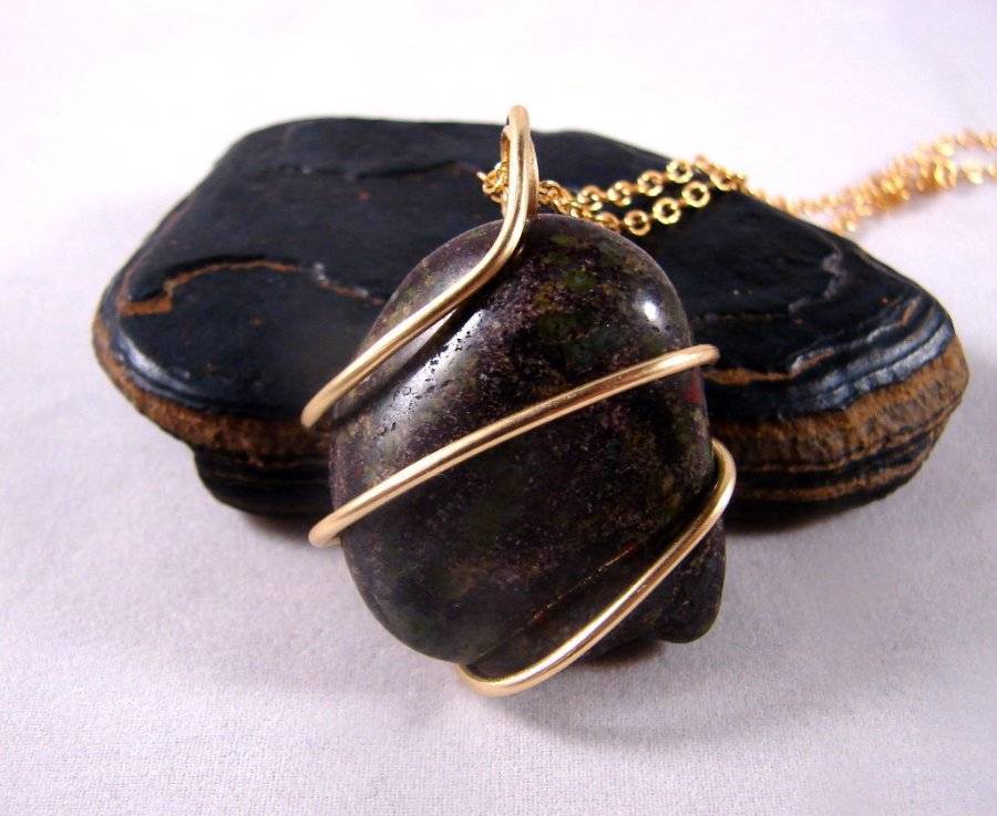 African Hand Forged Dragonstone Pendant in Merlin's Gold Bronze 13