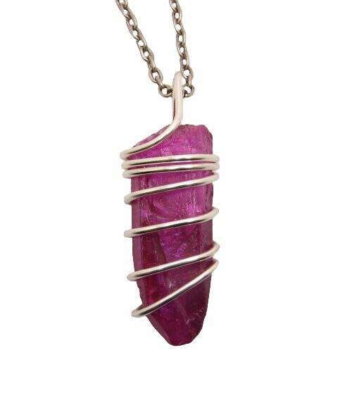 Rare Raspberry Rose Aura Lemurian Seed Quartz Sterling Silver Copper #71