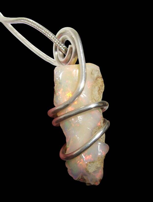 Ethiopian Opal Pendant Necklace, Sterling Raw Opal, October Birthstone #10