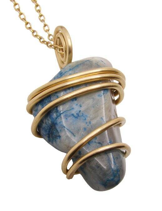LARGE AJOITE IN QUARTZ, SHATTUCKITE, CHRYSOCOLLA PENDANT IN MERLIN'S GOLD #4000
