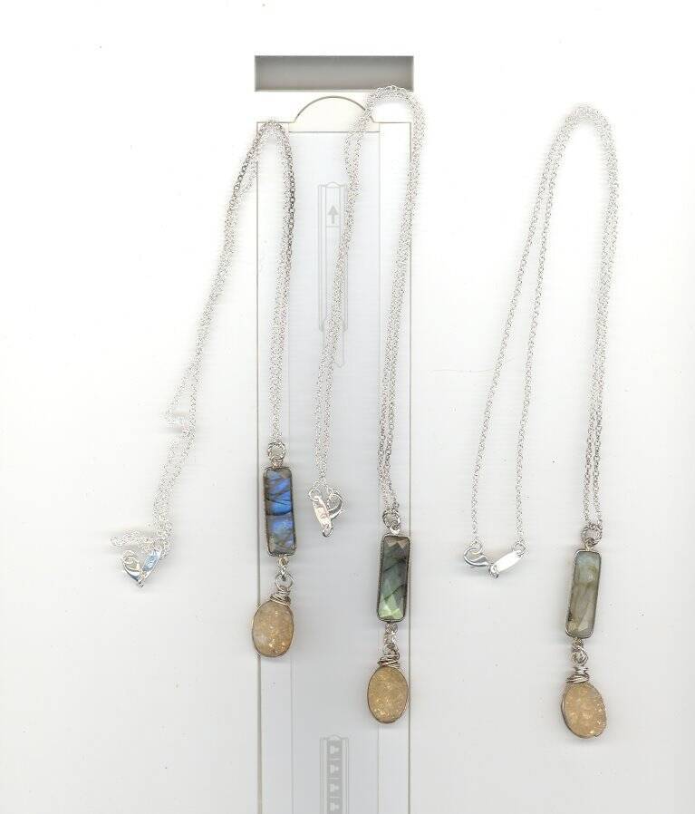 NORTHERN LIGHTS LABRADORITE and Citrine STERLING SILVER Pendant with SS Chain