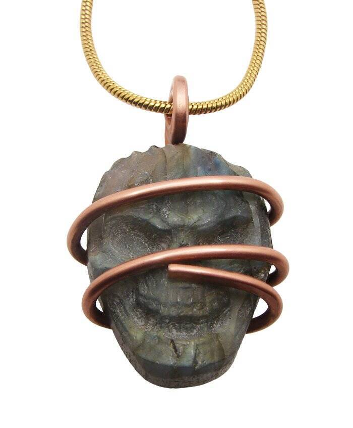 Moon Spirit Skull Jewelry Labradorite Copper / Pagan Oracle / Blue Lotus #3