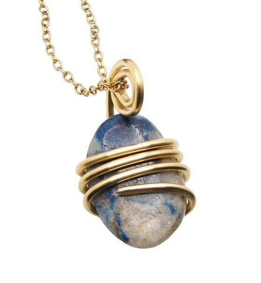 Rare Natural Lazulite Hand Forged Art Wrap Pendant Merlin's Gold 80