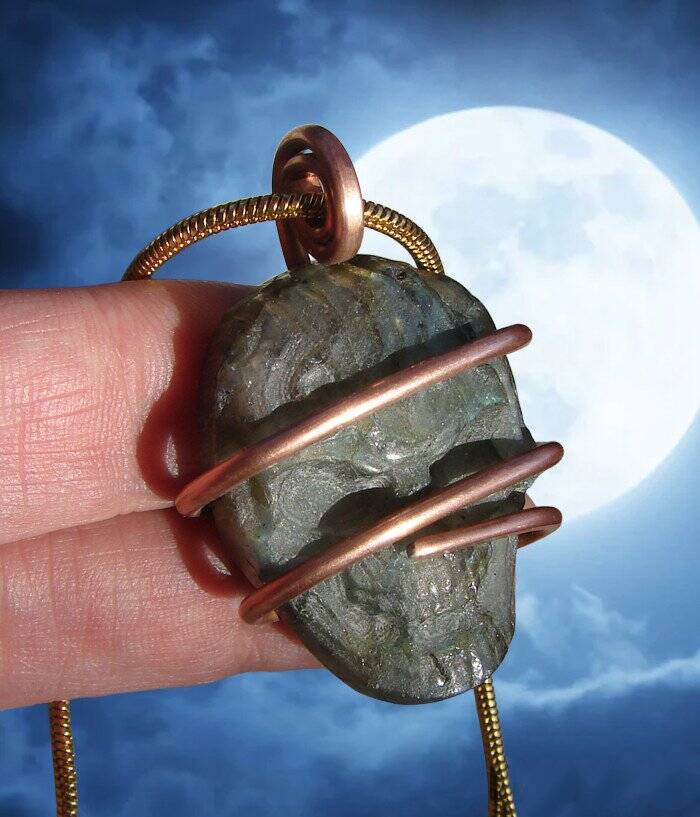 Moon Spirit Skull Jewelry Labradorite Copper / Pagan Oracle / Blue Lotus #3