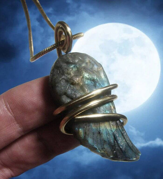 Moon Spirit Wing Jewelry Labradorite Bronze / Pagan Oracle / Blue Lotus #11
