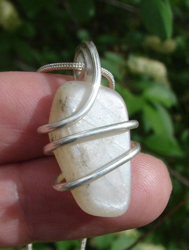 Real Crystals, Rainbow Moonstone Necklace, Crown Chakra Pendant Silver #15