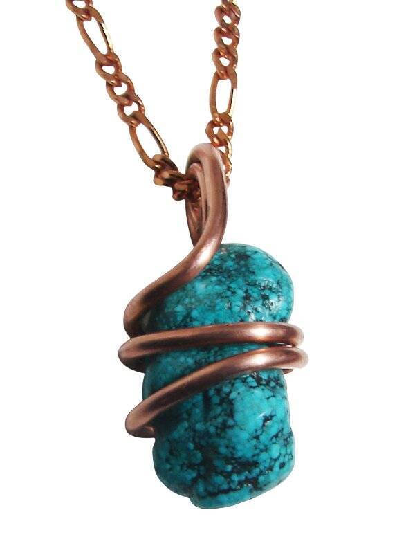 Gorgeous Hand Forged Natural Blue Turquoise Pendant Copper #121