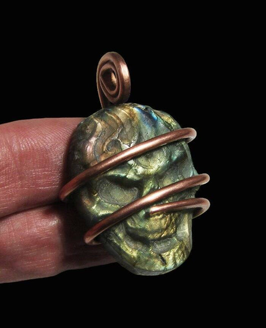 Moon Spirit Skull Jewelry Labradorite Copper / Pagan Oracle / Blue Lotus #3