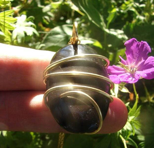 Rainbow Obsidian Bronze Gold Wire Wrap Reiki Pendant #102