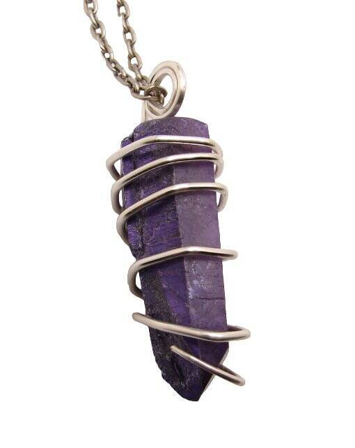 Rare Violet Purple Aura Lemurian Seed Quartz Pendant Sterling Silver Copper #63