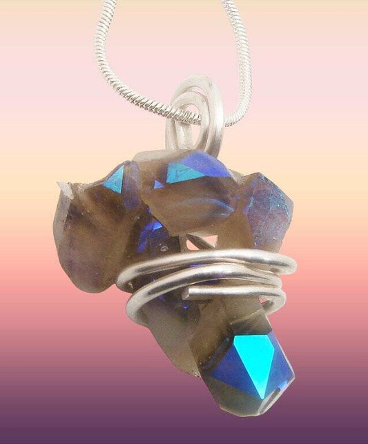 Rainbow Aura Amethyst Cluster Pendant, Titanium Crystals Quartz #57