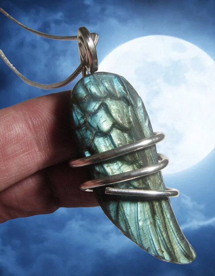 Moon Spirit Wing Jewelry Labradorite Silver / Pagan Oracle / Blue Lotus 10
