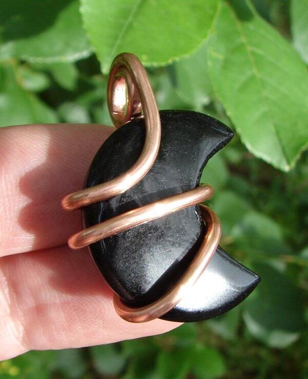 Handmade Jewelry Black Onyx Moon Pendant Real Crystals Amulet Necklace #7