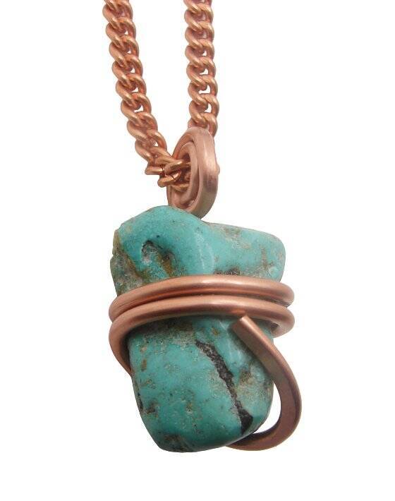 Gorgeous Hand Forged Natural Blue Turquoise Pendant Copper #100
